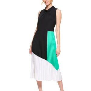 Karl Lagerfeld Paris midi dress colorblocked pleated skirt.